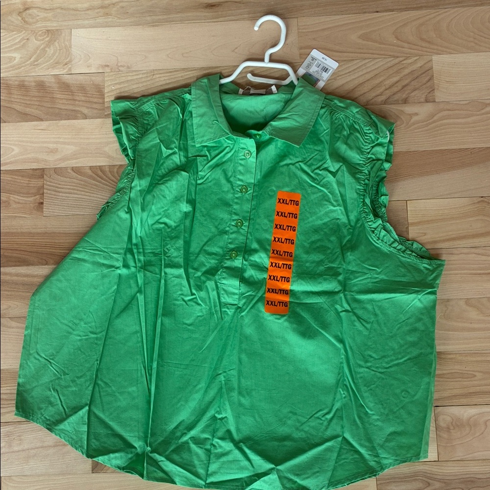 4 for $20 Bright Green Sleeveless Button-Front Top